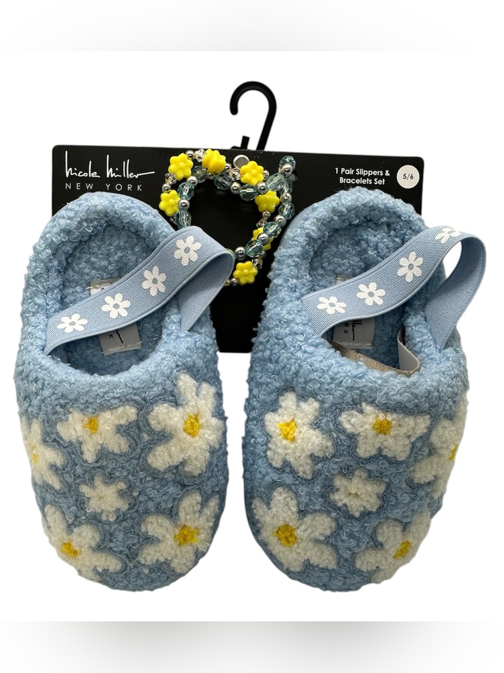 Nicole Miller Kids Blue Daisy Slippers & Bracelet Set Size 5/6 NEW